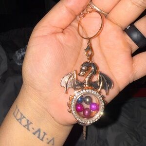 Dragon Pendant with Purple and Black Beads